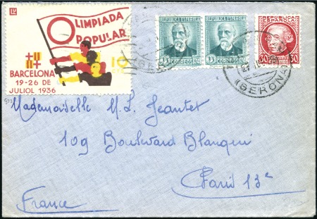 Stamp of Olympics 1936 Barcelona "Olimpiada Popular" 10c fund raisin