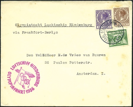 Stamp of Olympics 1936 (Jul 30) Hindenburg Olympic Flight cover from