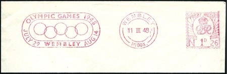 Stamp of Olympics 1948 1d Olympic Games Wembley meter mark on piece,