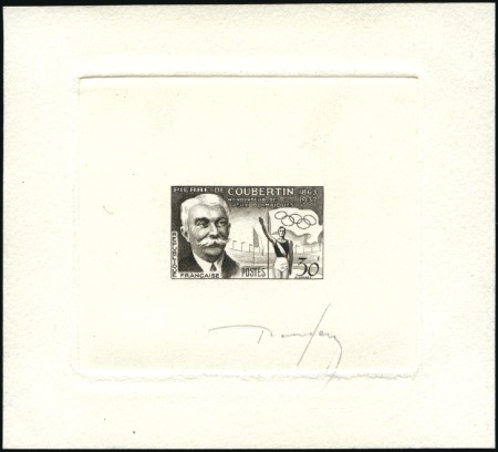 Stamp of Olympics » Pierre de Coubertin and the IOC France: 1956 30f Pierre de Coubertin proof in blac
