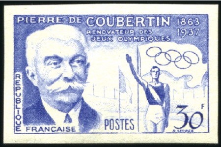 Stamp of Olympics » Pierre de Coubertin and the IOC France: 1956 30f Pierre de Coubertin imperf colour