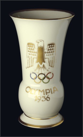 Stamp of Olympics Porcelain: 1936 Echt Tuppack china gilt edged vase