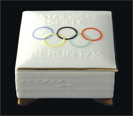 Stamp of Olympics Porcelain: 1936 Rosenthal china gilt edged square 