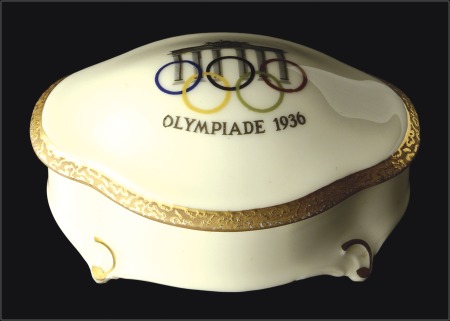Stamp of Olympics Porcelain: 1936 PM china gilt edged oval dish with
