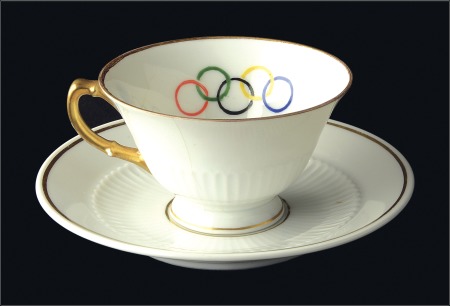 Stamp of Olympics Porcelain: 1936 Geiersthal china gilt edged and cu