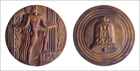 Stamp of Olympics 1936 Berlin participation medal in original case (