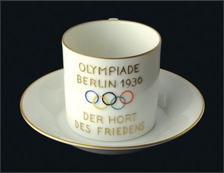 Stamp of Olympics Porcelain: 1936 Carl Schaffer china gilt edged cup