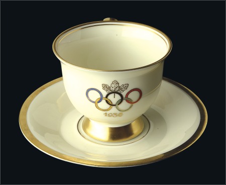 Stamp of Olympics Porcelain: 1936 Echt Tuppack china gilt edged cup 