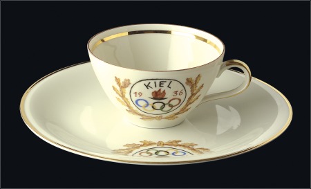 Stamp of Olympics Porcelain: 1936 Handgemalt china gilt edged cup (9