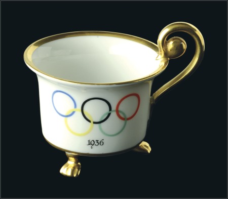 Stamp of Olympics Porcelain: 1936 Thomas china gilt edged ornate cup