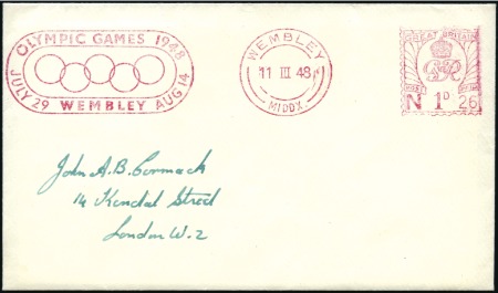 Stamp of Olympics 1948 (Mar 11) Envelope with 1d Wembley Olympic Gam