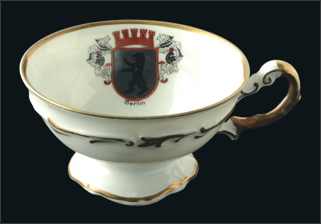 Stamp of Olympics Porcelain: 1936 Herzel-Jacob china gilt edged larg