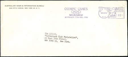 Stamp of Olympics 1956 "OLYMPIC GAMES / MELBOURNE" meter mark on env