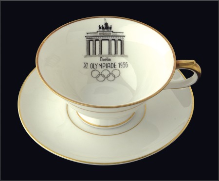 Stamp of Olympics Porcelain: 1936 Leuchtenburg china gilt edged smal