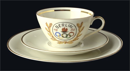 Stamp of Olympics Porcelain: 1936 Handgemalt china gilt edged cup (9