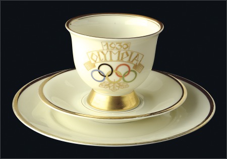 Stamp of Olympics Porcelain: 1936 Echt Tuppack china gilt edged cup,