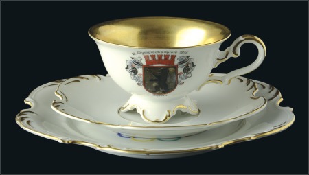 Stamp of Olympics Porcelain: 1936 Hutschenreuther china gilt edged c