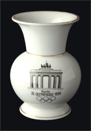 Stamp of Olympics Porcelain: 1936 Volkstedt china gilt edged vase (6