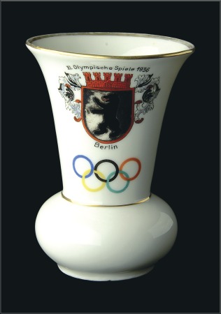 Stamp of Olympics Porcelain: 1936 Gandgemalt china gilt edged vase (