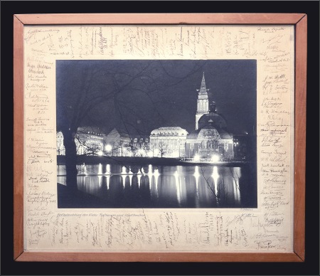 Stamp of Olympics Autographs: Framed black and white photograph of t