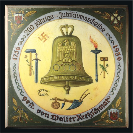 Stamp of Olympics Shooting Target: Large decorative square wooden ta