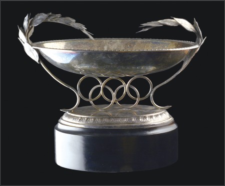Stamp of Olympics Trophies: Large silver oval bowl (14 cm x 32 cm) w