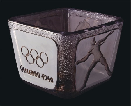 Stamp of Olympics Glass: Decorative square light blue glass bowl (15