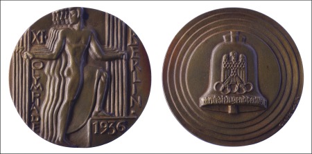 Stamp of Olympics Medals: 1936 Participation Medal, cast in bronze, 