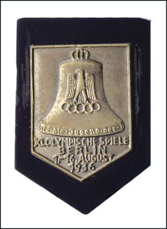 Stamp of Olympics Pin: Olympic Bell on bakelite pin, silvered, mount