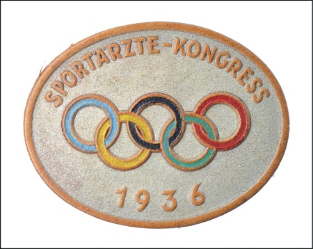 Stamp of Olympics 1936 Sports Physicians Congress badge, 45mm, made 