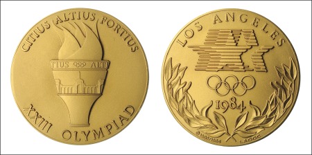Stamp of Olympics 1984 LA Participation Medal in bronze, 60mm, made 