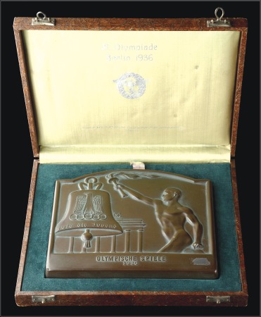 Stamp of Olympics Plaque: Brass presentation plaque depicting torch 