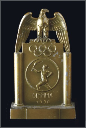 Stamp of Olympics Plaque: Small metal rectangular plaque, 17cm high,