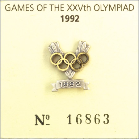 Stamp of Olympics Silver medal winner's lapel pin, presented by IOC,