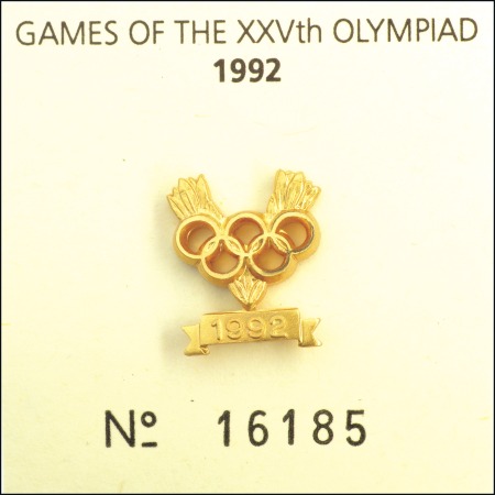 Stamp of Olympics Gold medal winner's lapel pin, presented by IOC, 1