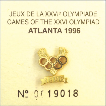 Stamp of Olympics Gold medal winner's lapel pin, presented by IOC, 1