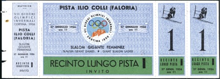 Stamp of Olympics » 1956 Cortina d'Ampezzo 1956 Cortina group of 4 unused tickets with stubs 