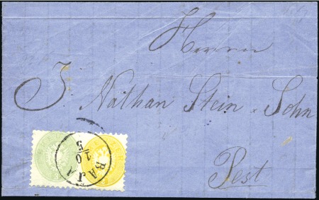 Stamp of Hungary 3kr grün und 2Kr gelb sauber entwertet BAJA 10/5 a