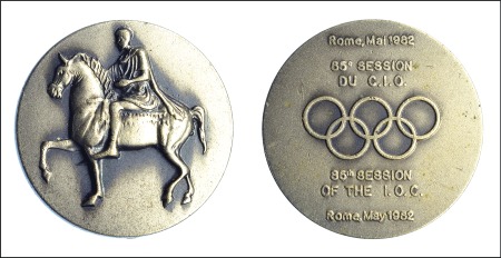 Stamp of Olympics » Pierre de Coubertin and the IOC 1982 IOC Congress medallion depicting horse rider 