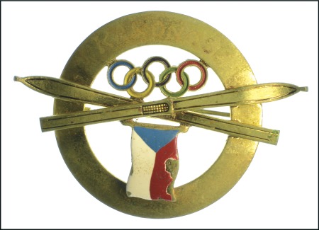 Stamp of Olympics 1936 Garmisch Czech Ski Team pin, 38mm, attractive