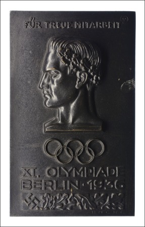 Stamp of Olympics Plaque: Decorative metal plaque (95mm x 154mm) wit