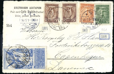 Stamp of Olympics DURING THE GAMES: 1906 (Apr 15) Postcard to Denmar