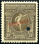 Stamp of Olympics » 1920 Antwerp 1920 Antwerp Olympics set of three with Specimen o