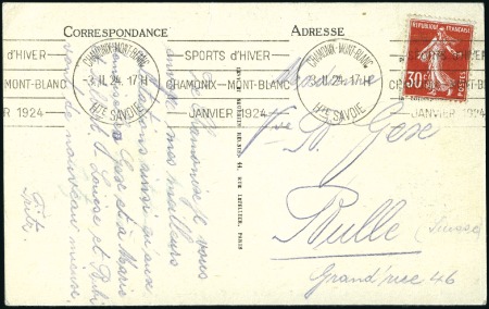 Stamp of Olympics » 1924 Chamonix USED DURING THE GAMES: 1924 (Feb 3) Picture postca