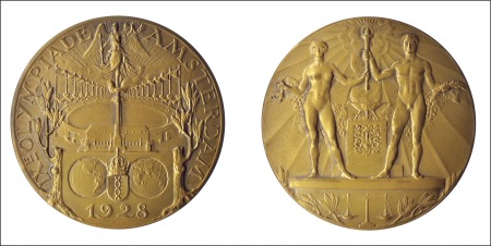 Stamp of Olympics 1928 Amsterdam bronze participation medal, 55mm, b