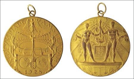 Stamp of Olympics 1928 Amsterdam gilt bronze participation medal, 55