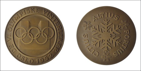 Stamp of Olympics 1952 Oslo participation medal in copper, 56mm, ver