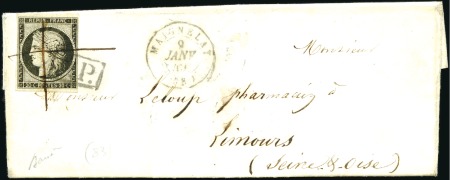 Stamp of France Rarissime cachet PP noir et plume sur 20c noir (4 