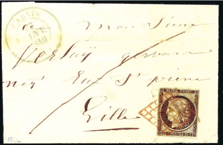 Stamp of France Rare grille ROUGE et grille noire sur 20c noir, 4 