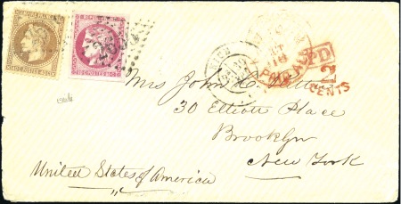 Stamp of France 1870 80c Bordeaux +40c Lauré sur lettre de Nice 30